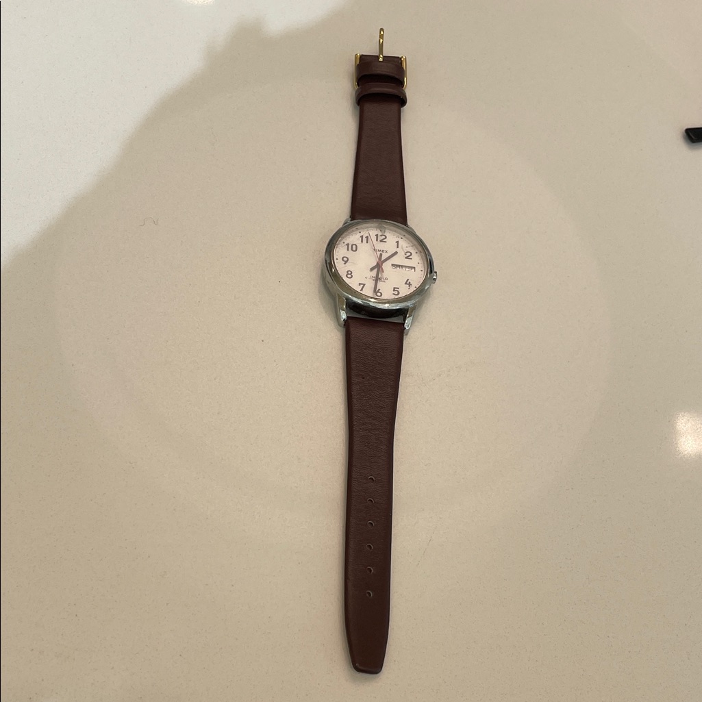 Timex Silver Dial Watch With Brown Leather Strap